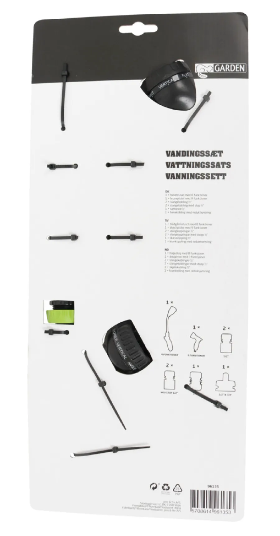 Garden® Koblinger & Sprøjtepistoler*Vandingssæt 8 dele 1/2"–3/4" - Grøn/sort