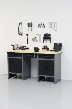 Arbejdsborde & Reoler*Værkstedsbord med skab/skuffer 160 x 60 x 85 cm