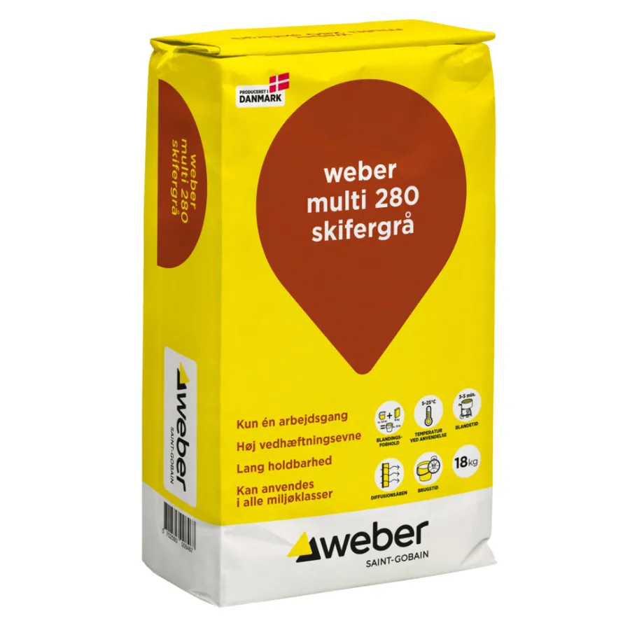 Weber Saint-Gobain Cement & Mørtel*Weber Multi 280 Farvet hæftemørtel 18 kg Skifergrå
