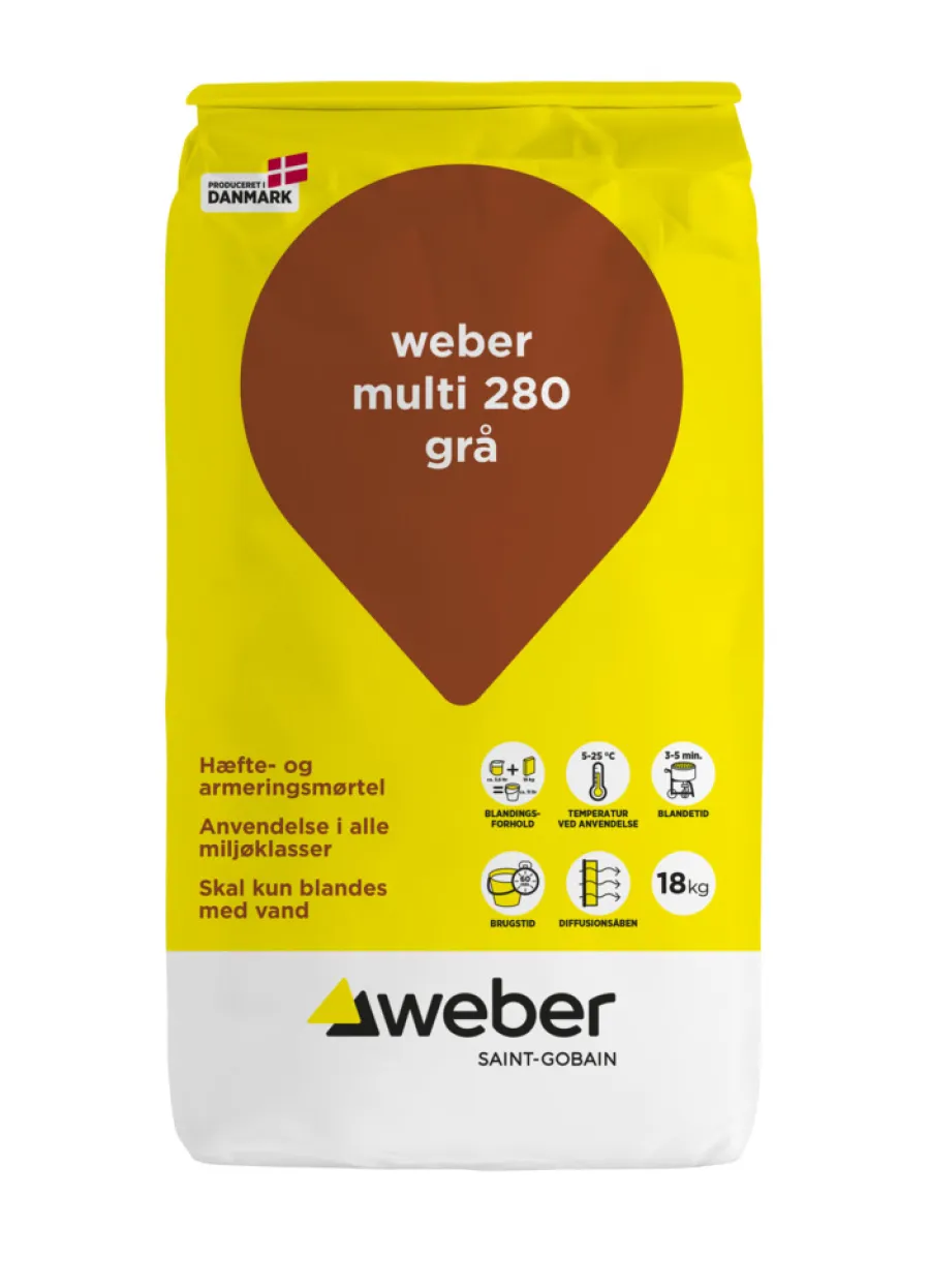 Weber Saint-Gobain Cement & Mørtel*Weber Multi 280 hæftemørtel 18 kg Grå